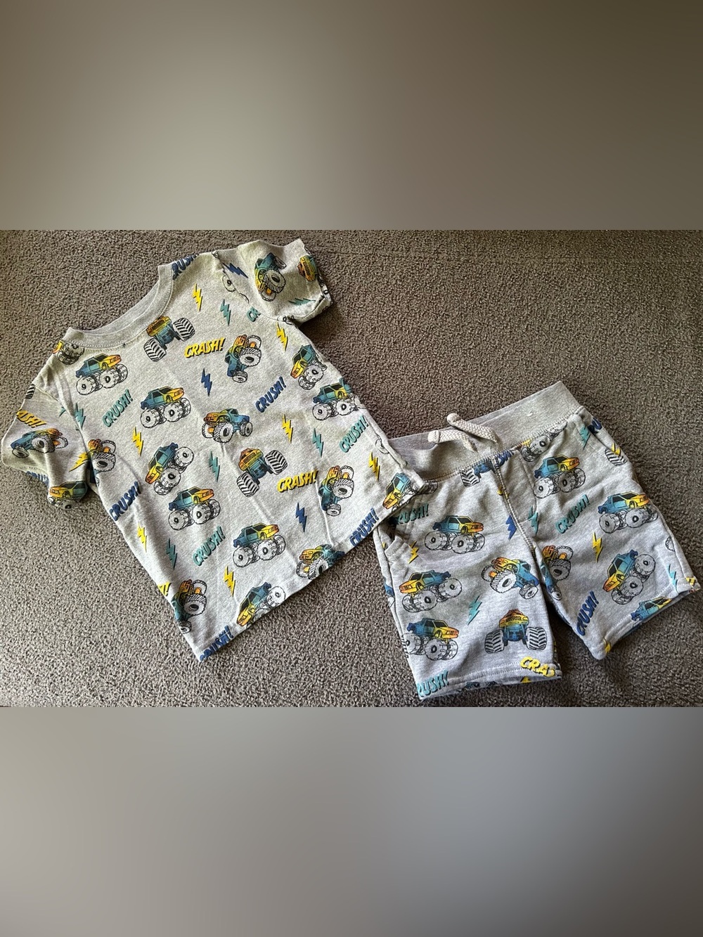 Garanimals Grey Monster Truck Pajama Set with Yellow & Blue Accents
